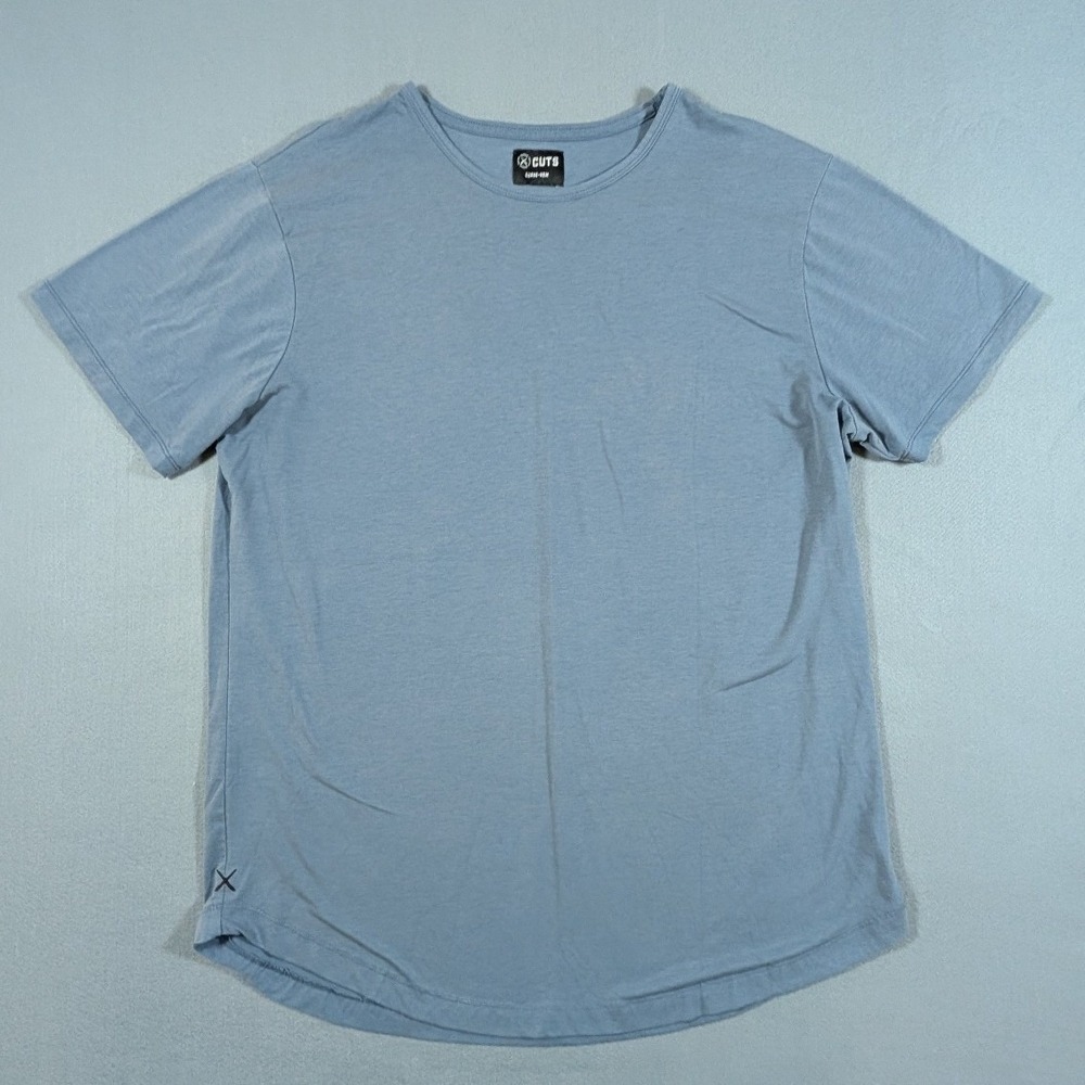 Cuts Curve-Hem T Shirt Mens Medium Blue Short Sleeve Crew Neck